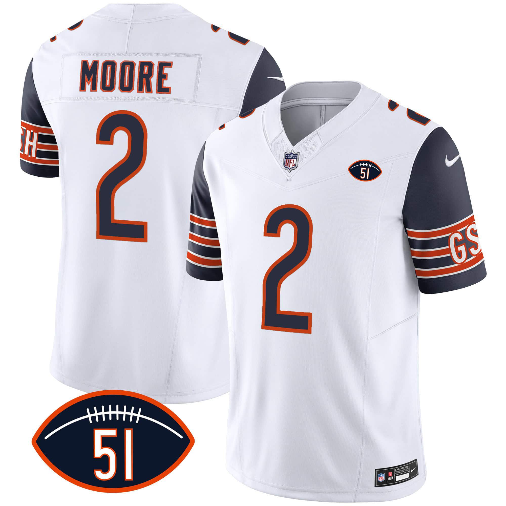 Men Chicago Bears #2 Moore White 2024 Nike Patch GSH Vapor NFL Jersey style 1